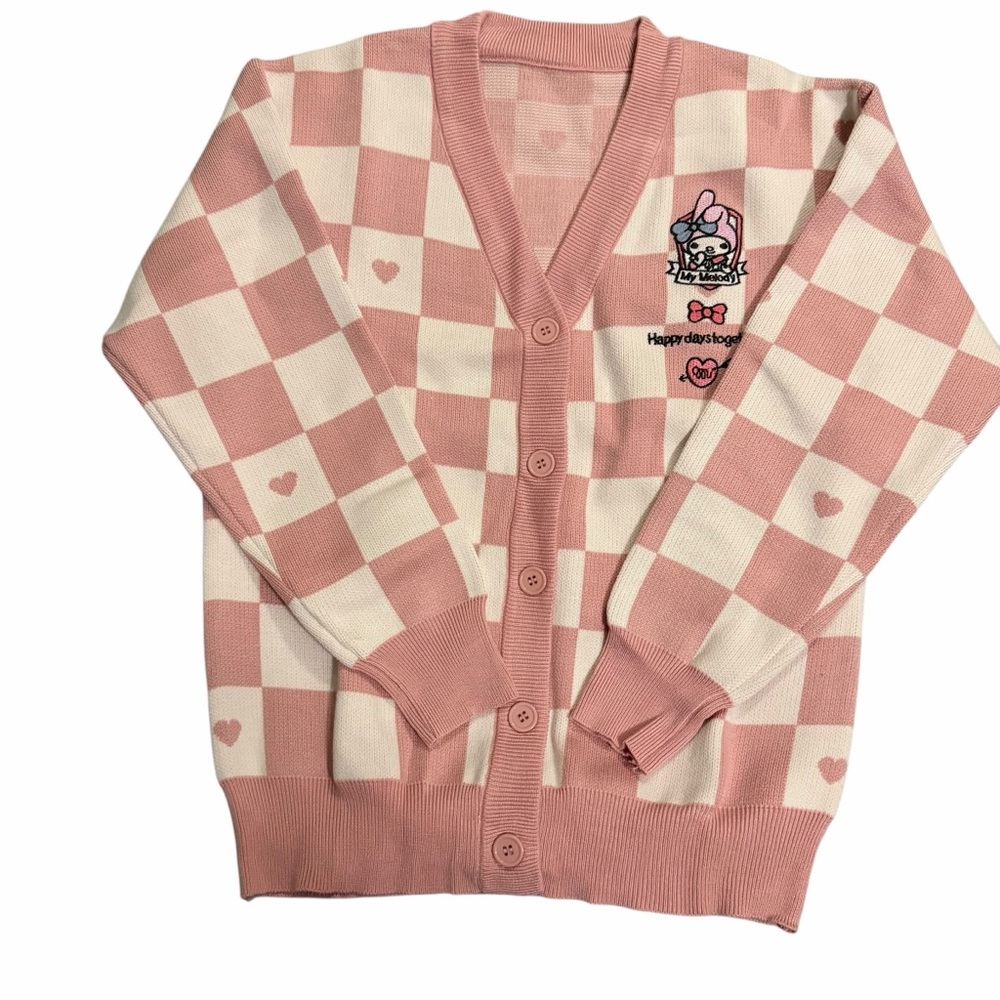 Checkered Pink and Cream Women's Cardigan/Size: Small